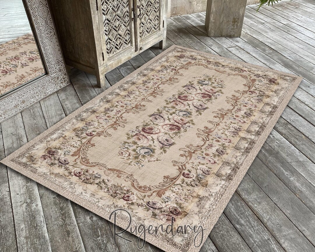 Rose Flower Carpet, Floral Mat, Bordered Rug, Stylish Living Room Decor ...