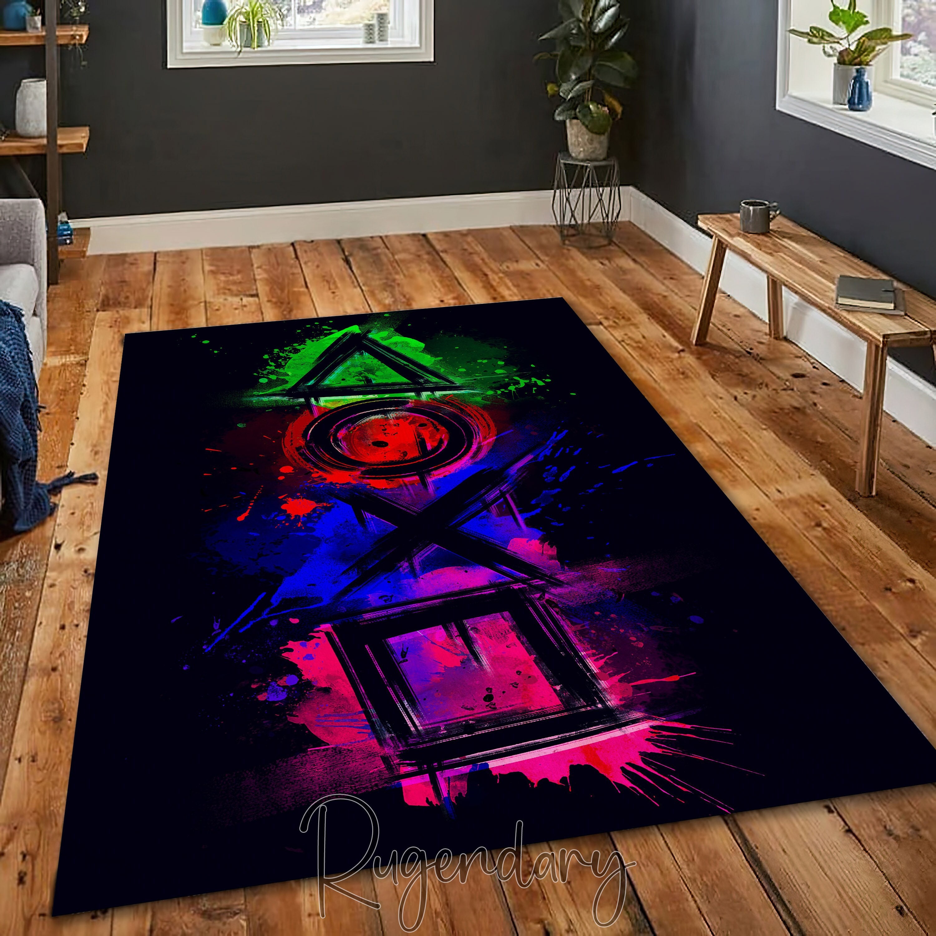 Funny Gaming Office Chair Mat for Carpet Blacklight UV Reactive Game Room  Rug Kids Gaming Decor Rugs for Living Room Bedroom Computer Gaming Rolling  Chair Mat 60 x 39 in 