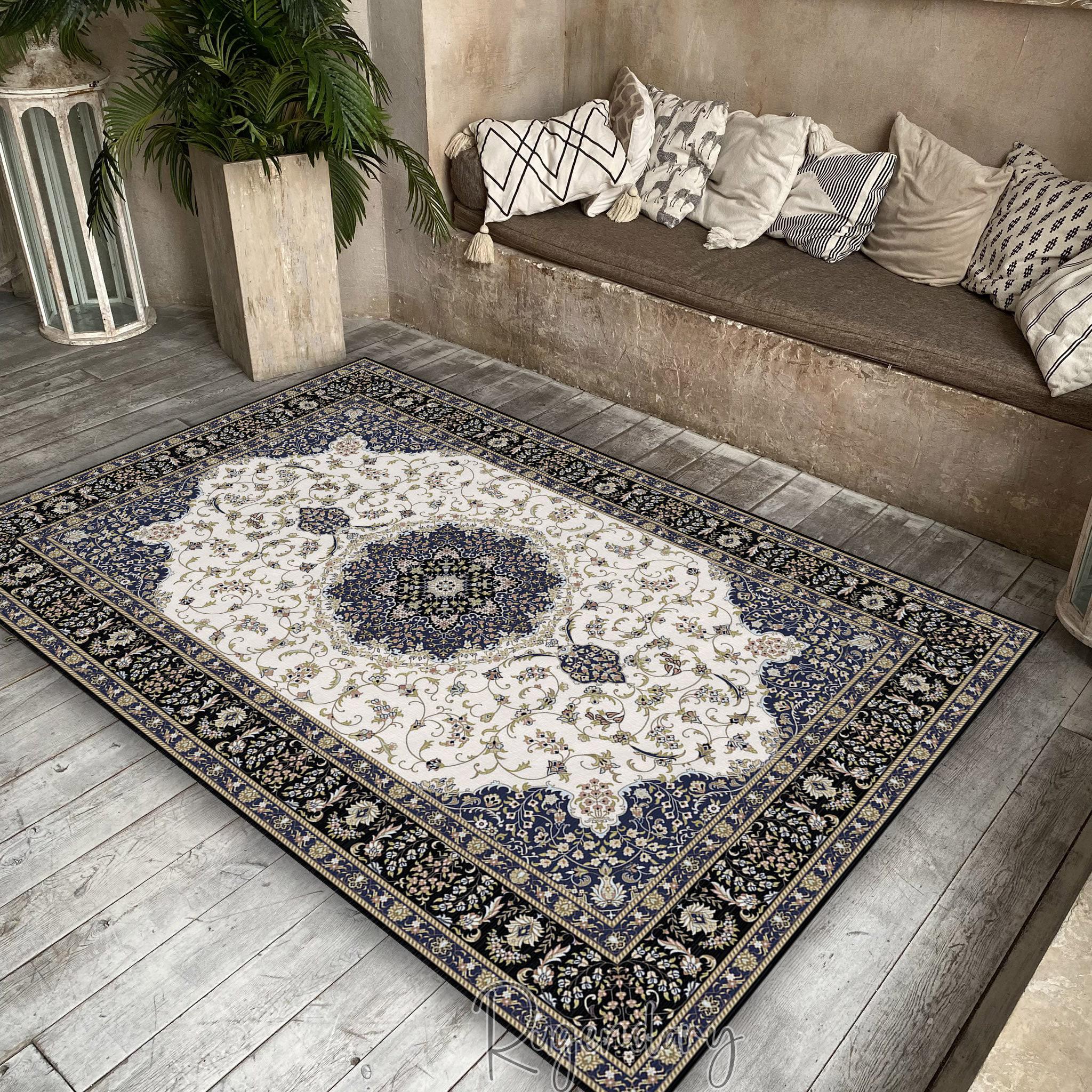 Turkish Motif Rug, Classical Rug, Floral Printed Carpet, Luxury