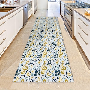 Musical Note Pattern Colorful Runner Rug for Kitchen, Hallway, Bedroom Bedside, Bathroom, Custom Size Long Carpet, Music Room Decor