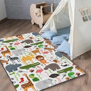 Alfombra de guardería con animales del zoológico: alfombra ultra suave para sala de juegos infantil