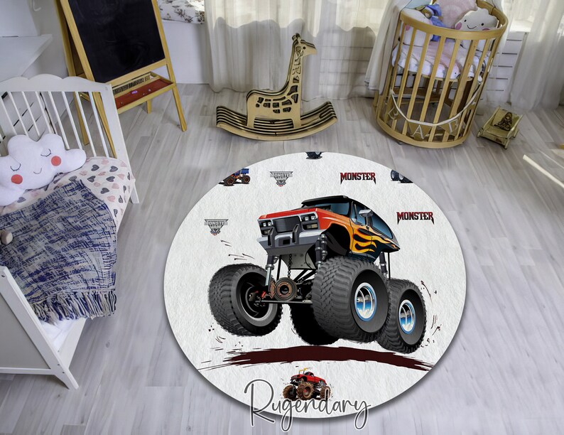 Monster Truck Themed Cool Boy Room Rug Ultra Soft Modern - Etsy