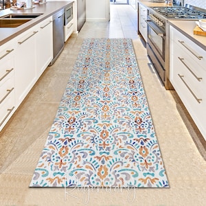 Embroidered Bohemian Rug, Boho Runner Rug for Kitchen, Nonslip Washable Soft Hallway Carpet, Entryway Long Rug, Floral Home Decor