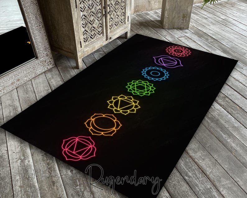 7 Chakras Symbol Rug, Meditation Rug, Chakra Decor, Bedroom Carpet ...