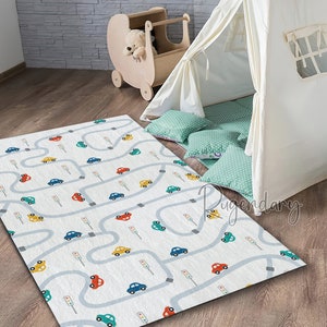 Mini Cars Rug, City Town Map Carpet, Ultra Soft Children's Room Rug, Nursery Decor, Custom Baby Room Rug, Toddler Mat