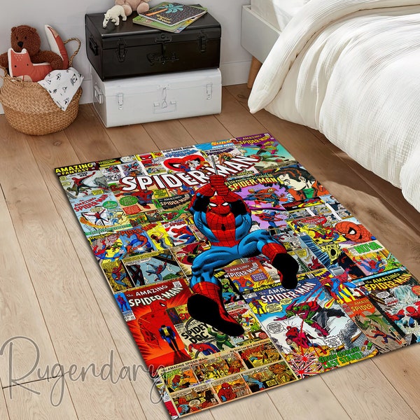 Alfombra de cómic de Spiderman, alfombra de Spider-Man, decoración de Marvel para habitación de niños, alfombra de Spiderman de dibujos animados, regalo de Marvel para niños