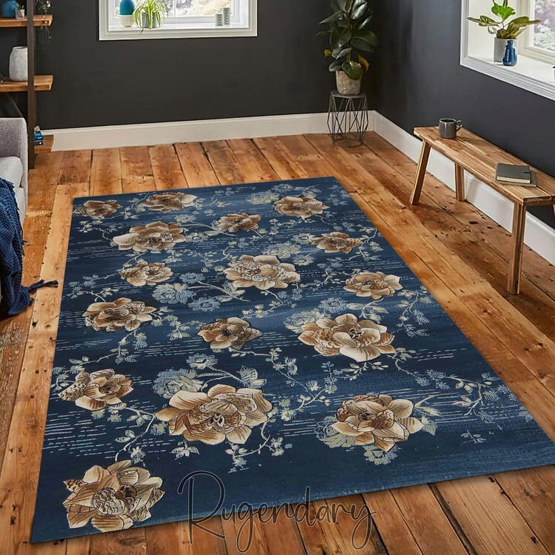 Rose Pattern Rug, Retro Style Modern Carpet, Rustic Home Decor, Floral Printed Rug image 3