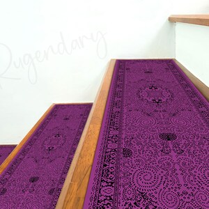 Boho Style Purple Color Stair Rug, Cool Stair Tread Carpet, Oriental Stair Mat, Nonslip Backing Modern Step Rug, Aesthetic Step Mat