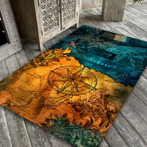 Tapis carte Century, tapis carte style rétro, tapis artistique boussole, tapis de yacht, carte décorative 3D