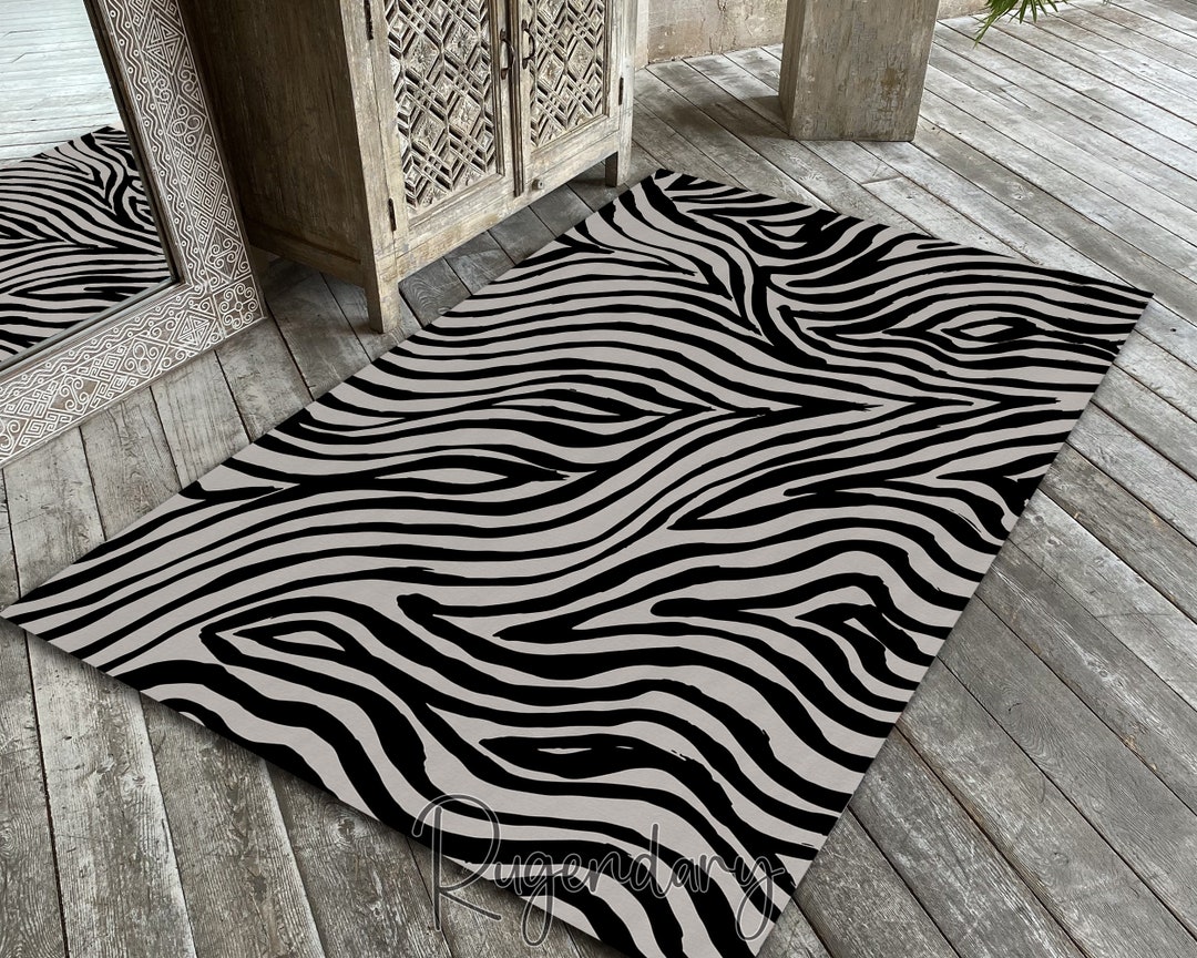 Zebra Rug Black White Zebra Motif Carpet Animal Mat Modern Etsy