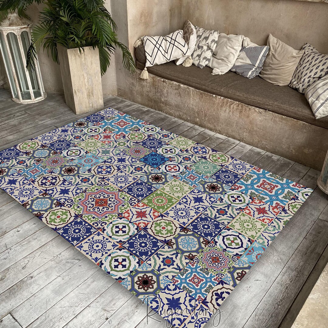 Mosaic Tile Pattern Rug: Non-slip Modern Kitchen Carpet - Etsy