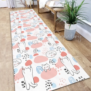 Cartoon Cats Pattern Cute Kitchen Runner Rug, Sweet Hallway Carpet, Bedside Rug, Soft and Long Mat for Bathroom, Custom Size Runner Rug