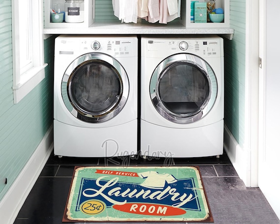Retro Laundry Room Rug: Non-Slip, Machine Washable Soft Mat
