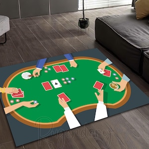 Alfombra para mesa de póker, decoración para una noche de casino, alfombra con temática de juegos de cartas, alfombra estilo sala de juegos de azar