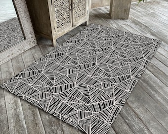 Black and White Tribal Rug: Modern Geometric Carpet, Non-Slip