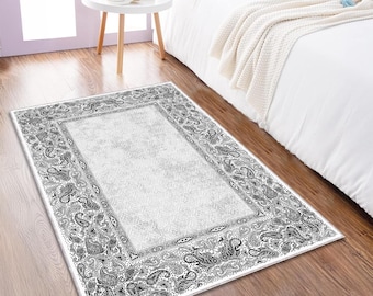 Oriental Faded Area Rug Black Floral Medallion Living Room Carpet Kitchen Mat