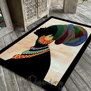 Alfombra de mujer africana, tapete bandana, decoración étnica, alfombra vibrante para sala de estar, tapete estilo boho, regalo de inauguración de la casa