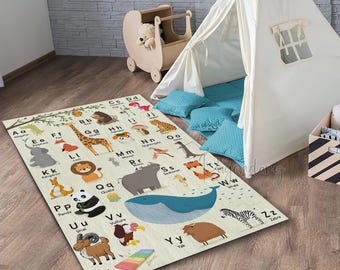 Animal Alphabet Nursery Rug: Educational ABC Carpet