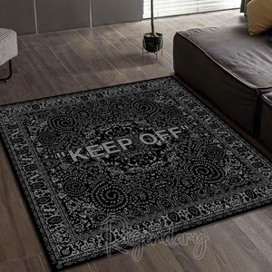 Black and Silver Color Keep Off Square Rug, Cool Living Room Carpet, Modern Bedroom Rug, Keepoff Rug