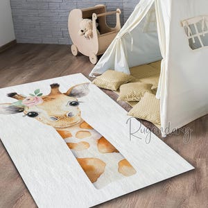 Cute Giraffe Animal Print Ultra Soft Girl Room Rug, Children Room Decor, Animal Kids Room Carpet, Baby Shower Gift