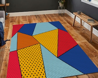 Abstract geometrisch vloerkleed: pop-art tapijt kleurrijke grafische vloermat