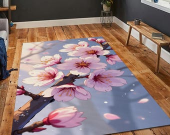 Japanese Cherry Blossom Rug Pink Sakura Flower Pattern Carpet for Zen Home Living Room Decor