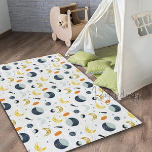 Moon Space Planet Rug, Galaxy Mat, Non-Slip Soft Washable Nursery Carpet, Children’s Room Rug, Baby Room Decor