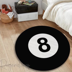 Billiard Ball Rug, Number 8 Rug, Black Mat for Billiard Lovers, Nonslip, Soft, Thick, Area Carpet for Kitchen, Living Room, Bedroom Decor