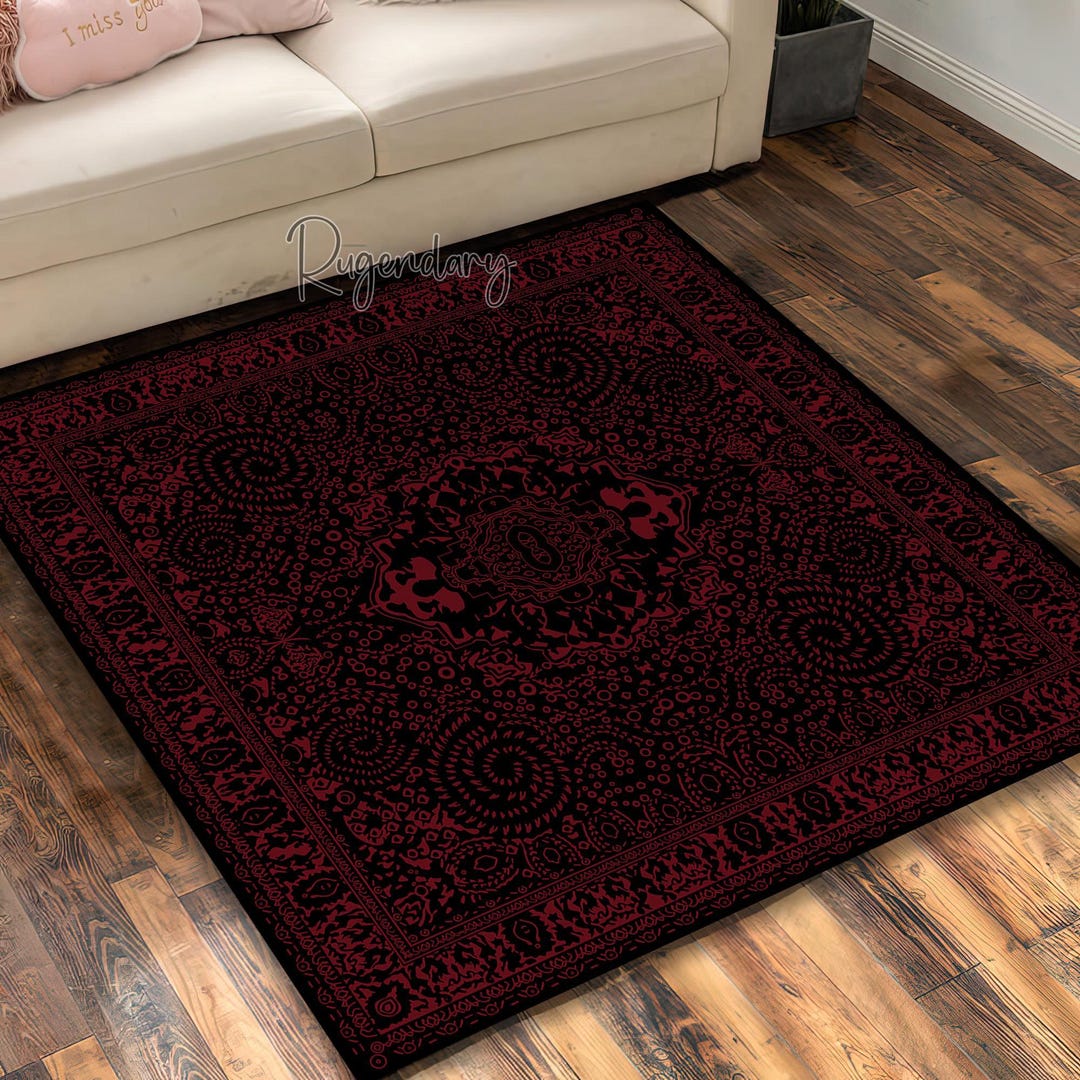Boho Rug Simple Red Black and Red Bohemian Rug: Modern Rustic Decor - Etsy