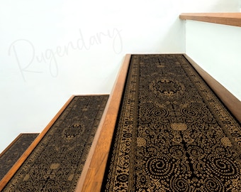 Boho Black and Bronze Stair Tread Rug: Oriental Step Mat
