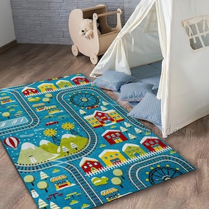 Zacht tapijt voor kinderkamer, City Road Map Rug, Peutermat, Decor van de kinderkamer, Kids City Rug, Antislip wasbaar tapijt voor kinderkamer