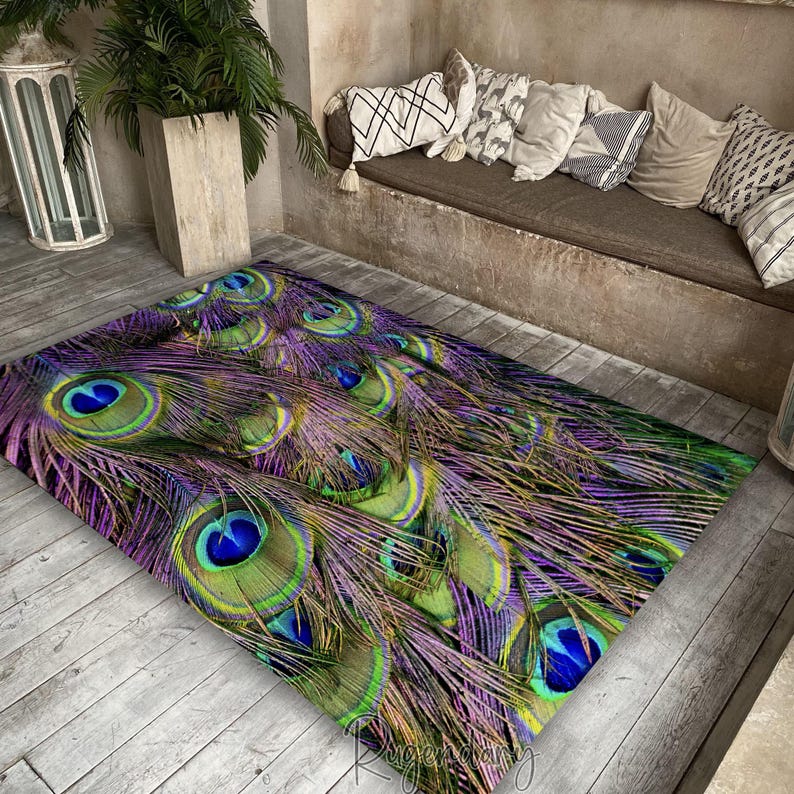 Feathered Rug Peacock Feather Rug: Modern Living Room Carpet - Etsy