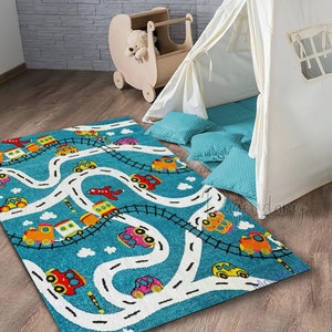 Tappeto con mappa stradale della città, tappeto decorativo per bambini, tappeto per camera dei bambini, arredamento per la scuola materna, tappetino per bambini