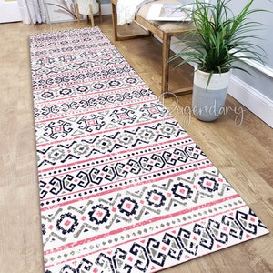 Gestreifter Läufer, ethnisches und Stammes-Motiv, beunruhigter Teppich, rutschfester Läufer, Boho-Küchenläufer, 2x2 m langer Teppich für Flur