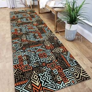 Tribal Aztec Runner Rug, Geometric Kitchen Runner Rug, Custom Size Boho Carpet for Hallway, African Home Decor, Traditional Gift for Her