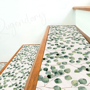 Eucalyptus Leaf Pattern Green Stair Rug, Stair Treads Boho Carpet, Floral Stair Mat, Nonslip Washable Step Mat, Tropical Home Décor, Gift