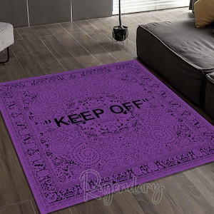 Black and Purple Color Square Keep Off Rug, Modern Living Room Carpet, Men’s Bedroom Decor, Wet Grass Rug