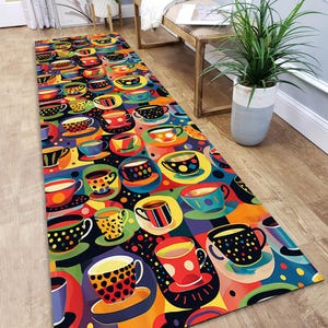 Coffee Cup Print Kitchen Runner Rug: Colorful Nonslip Floor Mat