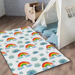 Dywan w akwarelowe tęcze, antypoślizgowy, zmywalny dywan do pokoju dziecięcego, miękka mata dla niemowląt, kolorowa dekoracja na baby shower