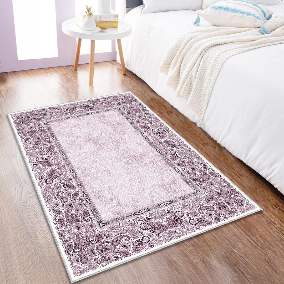 Lilac Rugs Pattern Retro Style Bohemian Rug Lilac Color Faded Border Distressed Carpet - Etsy