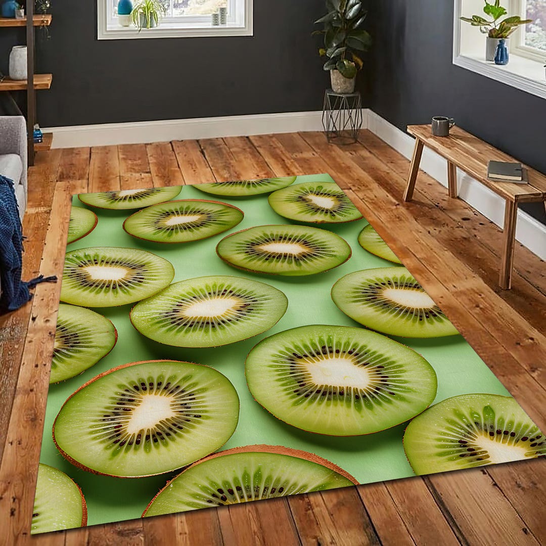 Slice Rugs Kiwi Slice Rug: Tropical Fruit Carpet Green Mat Kitchen Bedroom Living ...
