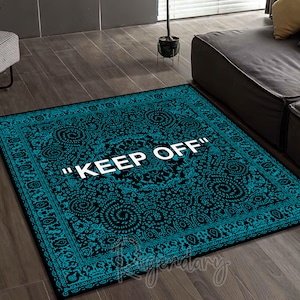 Black and Blue Color Square Keep Off Rug, Modern Men’s Bedroom Carpet, Living Room Rug, Soft, Thick, Keep Off White Rug, Hypebeast Area Mat