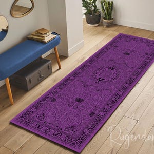 Boho Runner Rug: Purple & Black Bohemian Kitchen Carpet