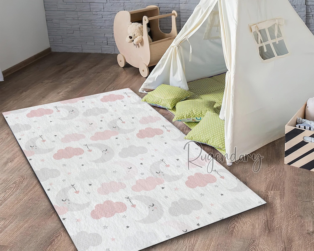 Baby Sleep Rug Sleeping Moon, Hearts, Stas and Clouds Pattern Baby Room Carpet, Sky ...