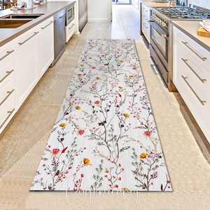 Alfombra floral: alfombra de entrada con flores botánicas, tapete de cocina