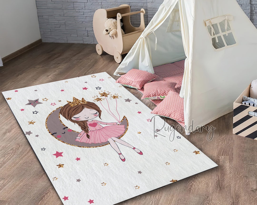 Moon Princess Rug, Girl Room Soft Carpet, Baby Room Decor, Nursery