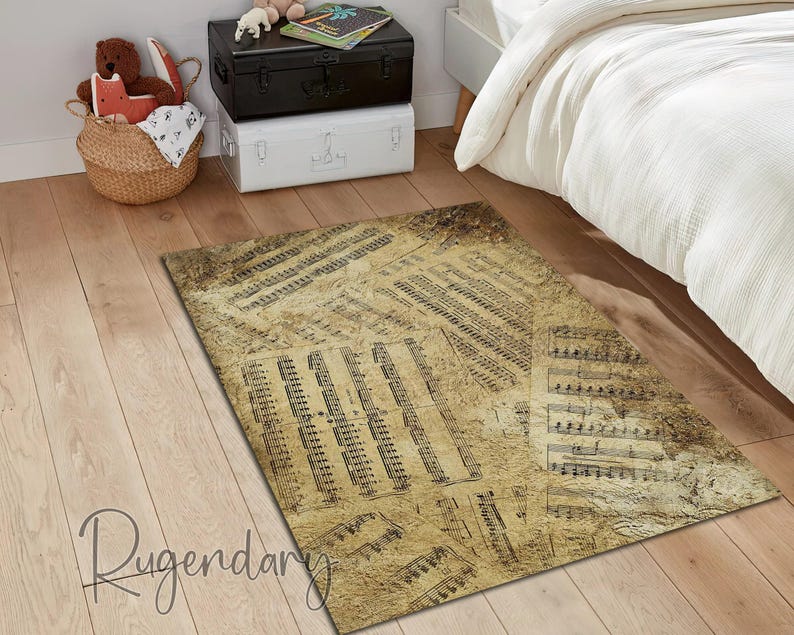 Retro Style Music Rug, Musical Notes Carpet, Music Room Mat, Musician ...