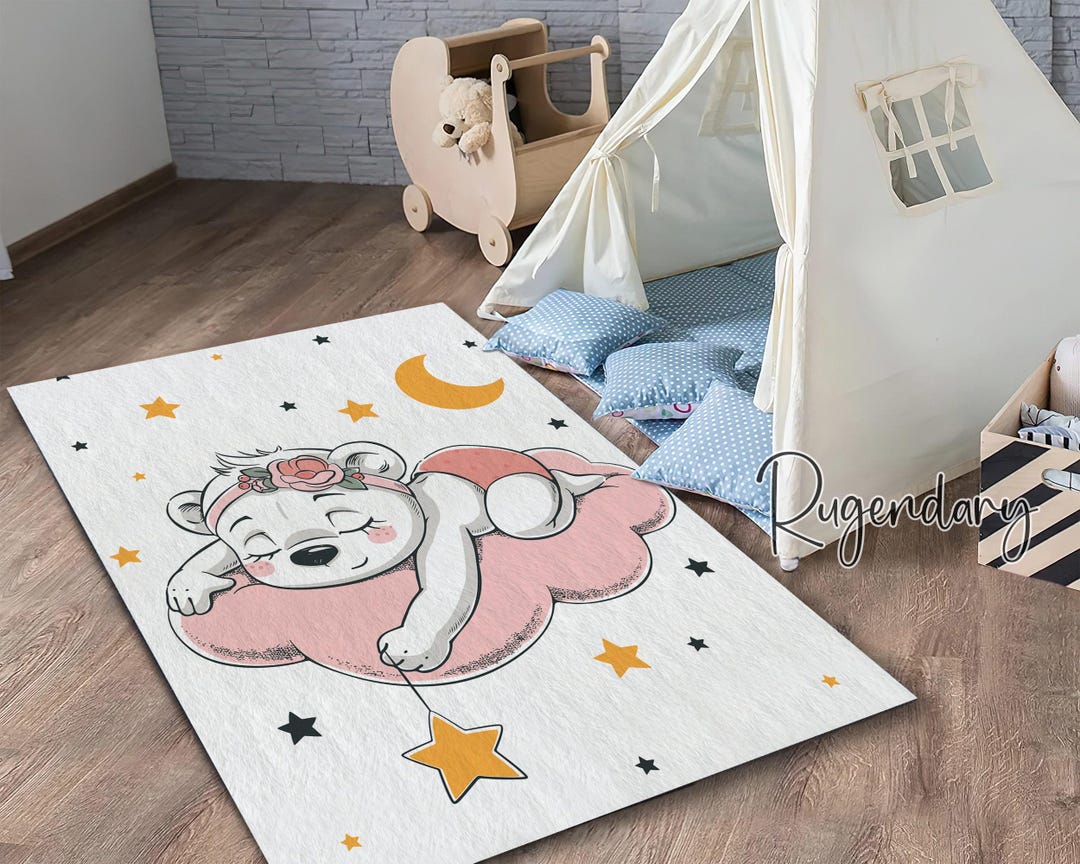 Custom Rugs For Baby Bear Nursery Rug, Non-slip Baby Girl Room Decor - Etsy