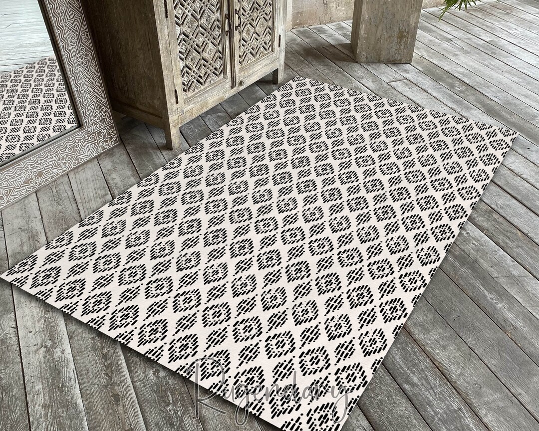 Black and White Abstract Rug Aesthetic Carpet Modern Kitchen Etsy
