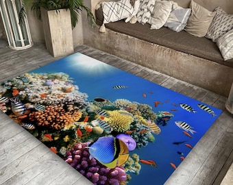 Coral Reef Rug: Ocean Fish Aquarium Carpet, Sea Decor